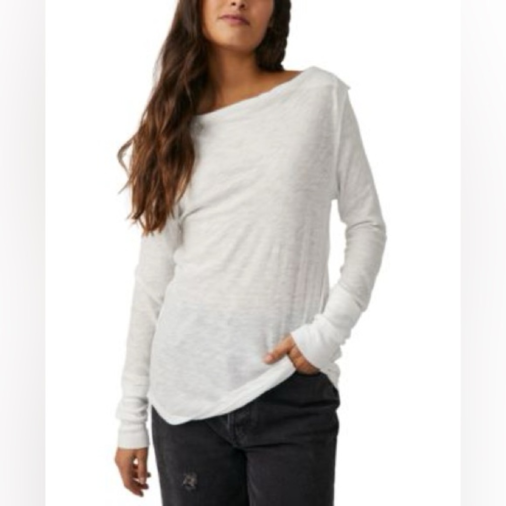 Free People Cream Drape Neck Blouse